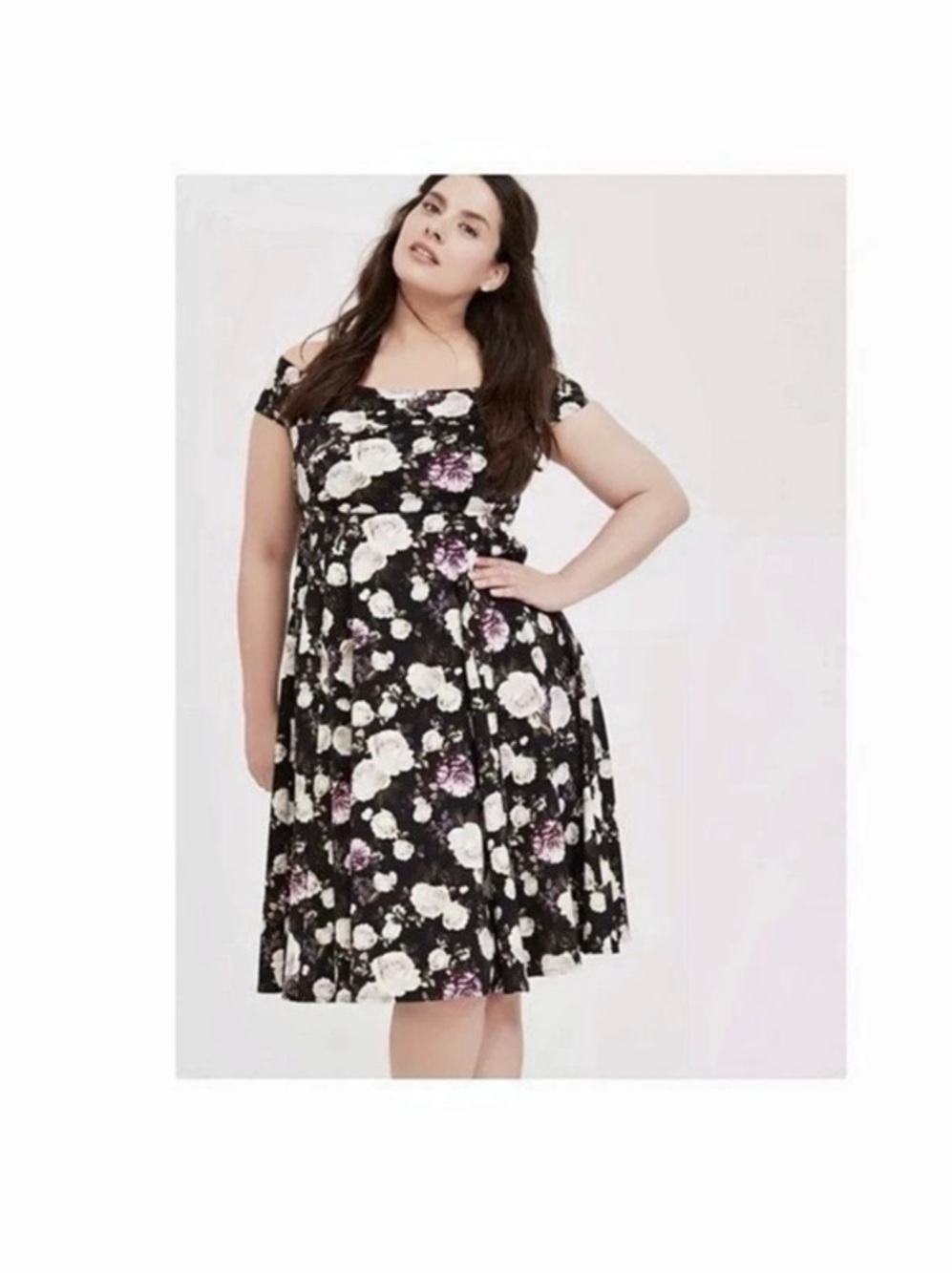 Torrid Retro Chic Off-Shoulder Midi Dress Black & Pink Size 1 Holiday Party